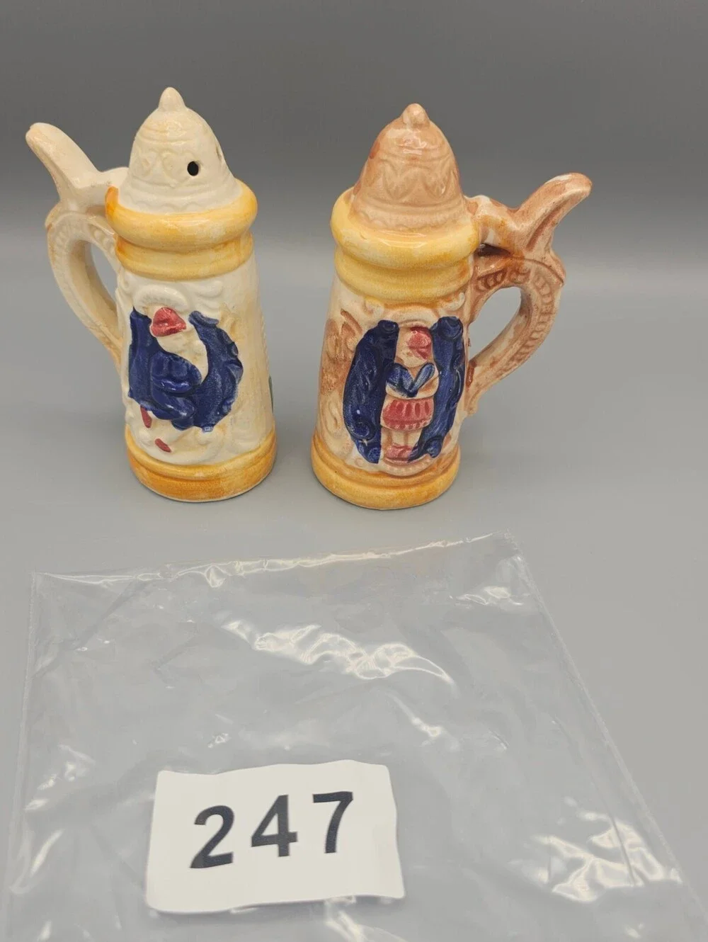 Vintage Ceramic Miniature Beer Stein Salt and Pepper Shakers